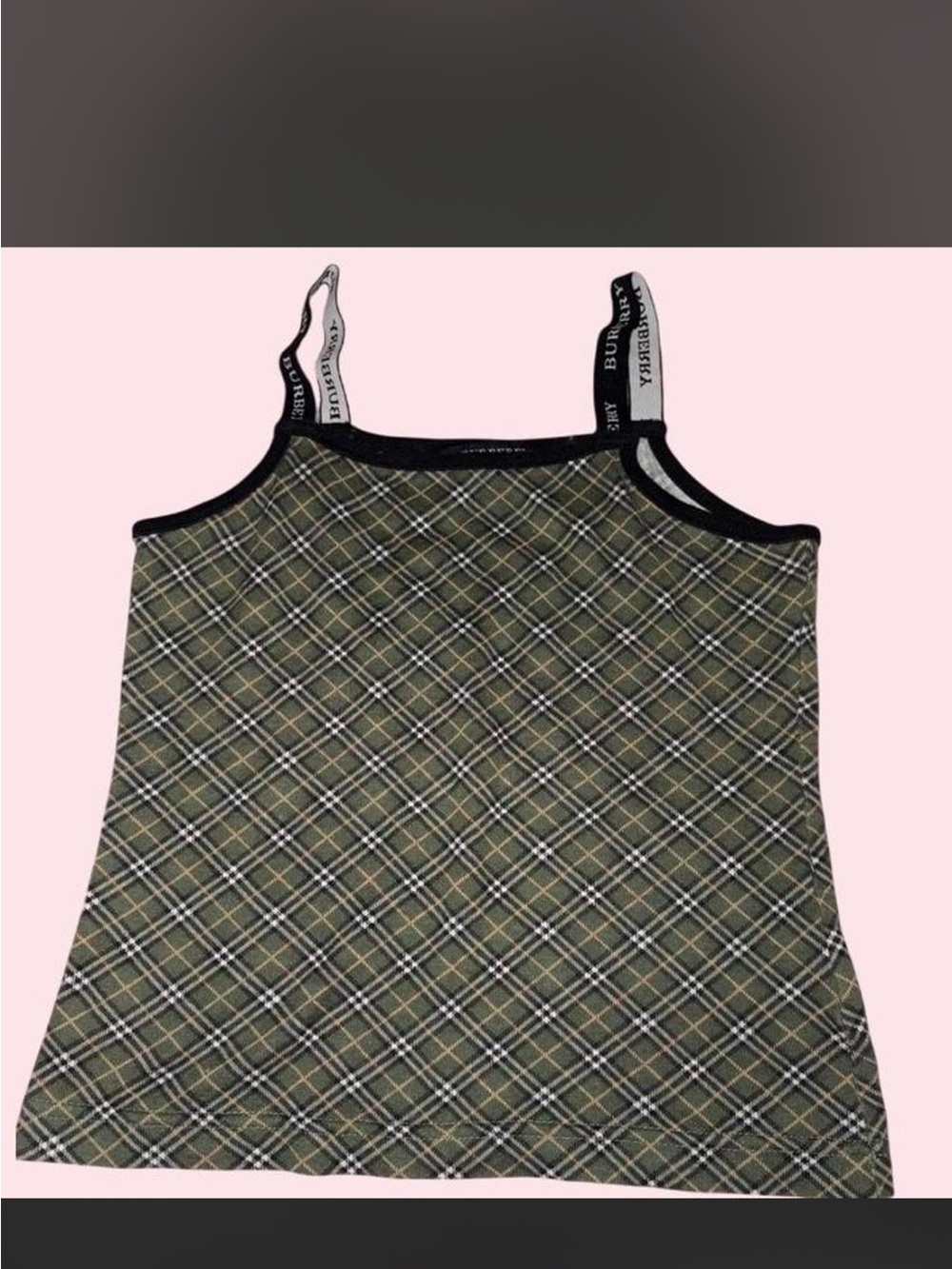 Burberry Olive Green Plaid Camisole with Branded Straps